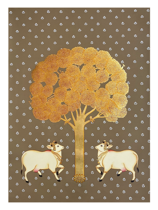 Two Cows and A Tree ( Beige )