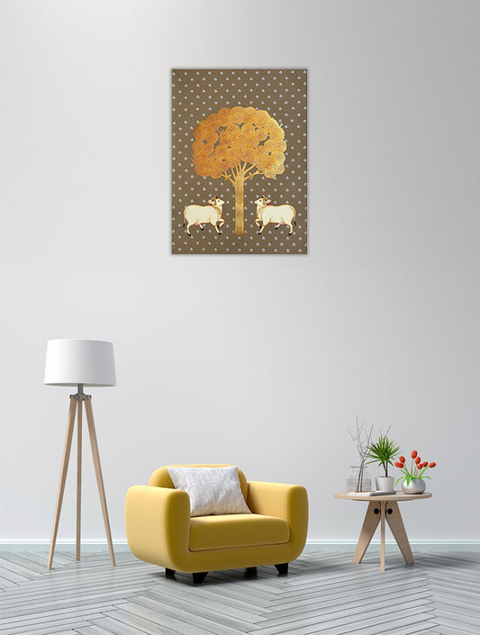 Two Cows and A Tree ( Beige )